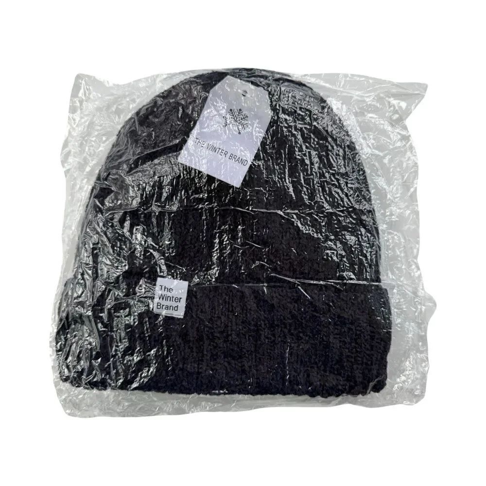 The Winter Brand Chenille Beanie Dark Navy Black Marled Knit NWT - Picture 9 of 9